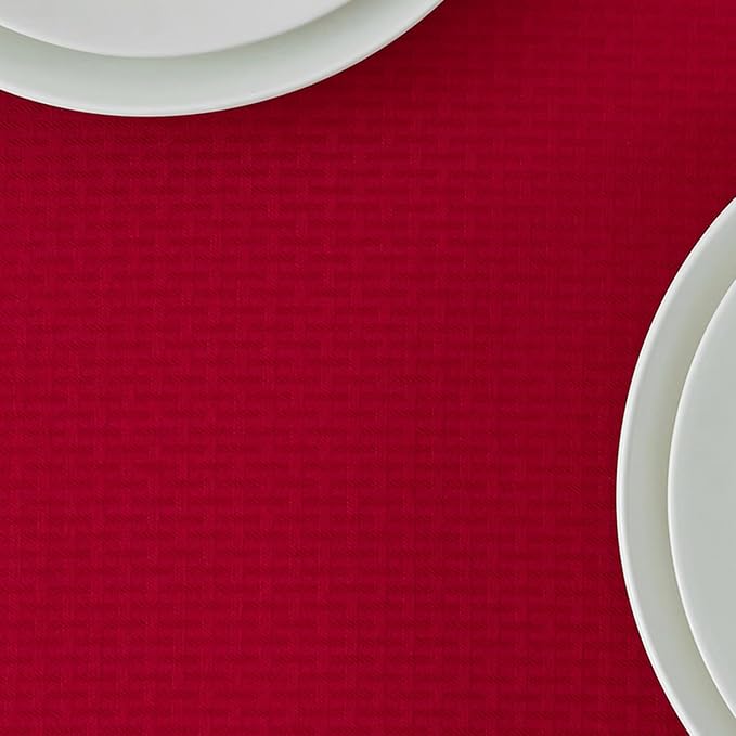 maxmill Rectangle Christmas Tablecloth Weaved Texture Waterproof Spillproof Wrinkle Free Table Cloth, Kitchen Dining Room Decoration, Holiday Party, Banquet Event Dinner, 52 x 70 Inch, Red