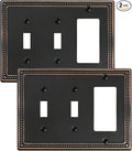 2-Pack Combo Decorator/Double Toggle Light Switch Cover Plate, Aged Bronze Pearls Decorative Switch Plates and Outlet Covers, Metal Wall Plates for Electrical Outlets