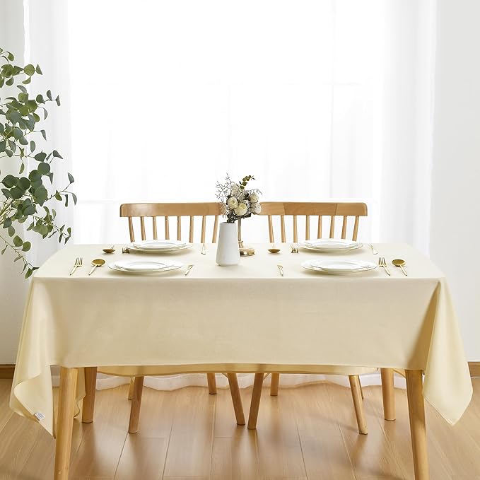 JIUZHEN Square Table Cloth Faux Linen Farmhouse Tablecloth Wrinkle & Stain Resistant Table Cover for Kitchen Dining, Holiday Party Dinner, Champagne, 70 x 70 Inch