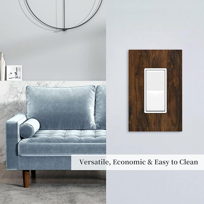 Outlet Covers Brown Rustic Wood Grain Vintage Wooden Texture 1 Gang Wall Plate Single Rocker Light Switch Cover Decorative GFCI Receptacle Electrical Switchplate for Cabin Bedroom Decor（2 Pack）