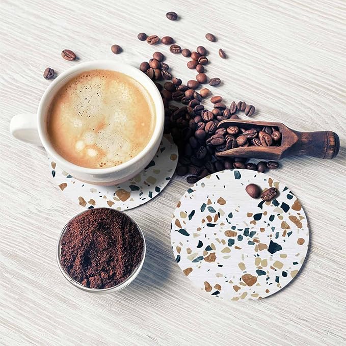 Colorful Terrazzo Mosaic Tile Drink Coaster Stone Texture Chaotic Dots Modern Artistic Style Beautiful Home Decor Diatomite Heat-Resistant Diatomite 4 Inch for Cold Drinks Wine Mugs Cups