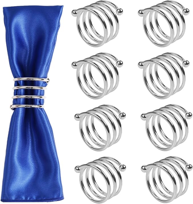 Silver Napkin Rings Set of 6, Christmas Napkin Rings Metal Napkin Holders for Thanksgiving Weddings Family Gatherings Table Decorations (6 Spring Silver)