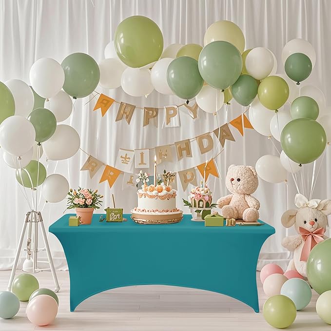 2Pack 4FT Table Cloth for Rectangular Fitted Events Stretch Emerald Green Table Covers Washable Spandex Tablecloth Protector for Party, Wedding, Cocktail, Banquet, Festival