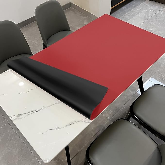 Leather Table Cover,1.8mm Thick,54x98 Inch Table Protector,Table Protector for Dining Room Table,Dining Table Cover,Table Cover Protector,Kitchen Table Cover(Black+Wine Red,54x98)