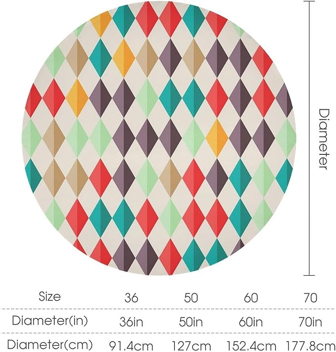 Abstract Geometric Round Tablecloth, Modern Mid Century Background Mid Century Colorful Print Pattern Tablecloth for Home Party Dining Room Kitchen Decor 36Inch(90cm)