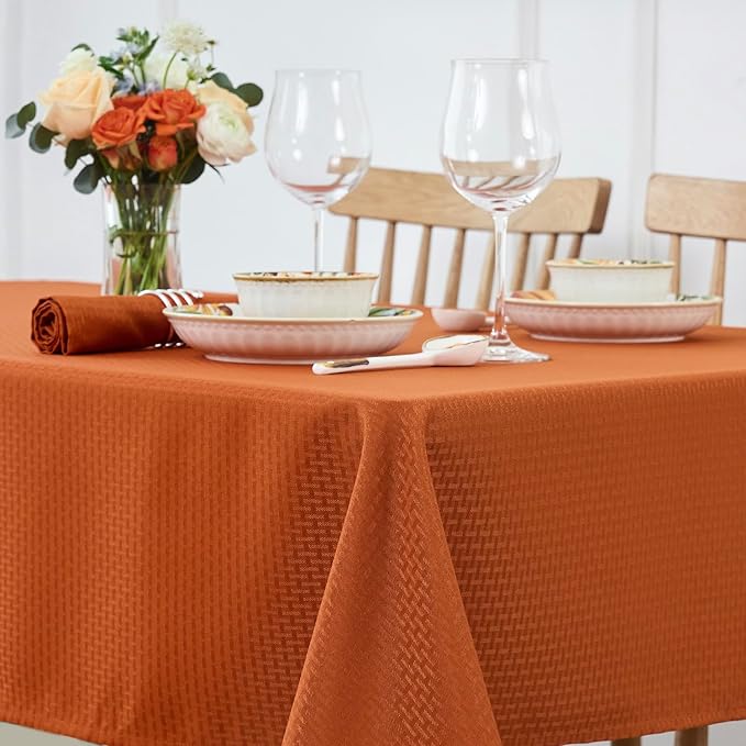 maxmill Weaved Texture Square Tablecloth Stain Resistant Waterproof Wrinkle Resistant Washable Soft Fall Table Cloth, Decoration for Fall Harvest Fabric Cover for Dining Room, 52 x 52 Inch, Rust