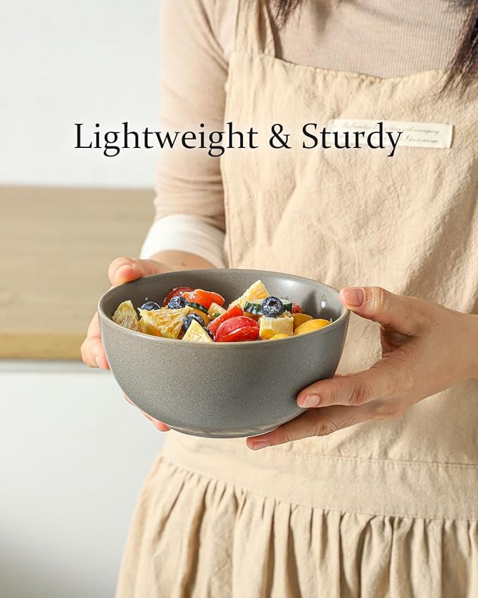 Cereal Bowls Set of 4, 24 oz Ceramic Bowls for Kitchen, Stoneware Soup Bowls for Salad, Ramen, Snack, Dessert, Unique Housewarming Gift, Dishwasher Microwave Safe, Matte Gray