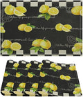 Vintage Lemon Placemat Set, Rustic Farmhouse Yellow Orange Fruit Leaves Black White Plaid Quotes Seamless Pattern Home Decor Linen Table Mats for Dining Room Kitchen Party (17x12in) x4P