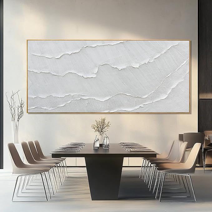 MLART99 White Wave Wall Art Textured Canvas Minimalist Coastal Poster Modern Oversized Painting - 32x70 Inch Extra Large Minimalist Artwork for Living Room Hallway Home Decor