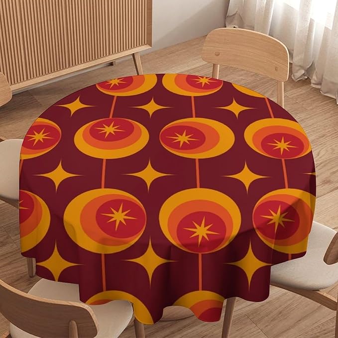 Modern Mid Century Round Tablecloth, Abstract Vintage Geometric Print Tablecloth for Home Party Dining Room Kitchen Decor 50Inch(127cm)