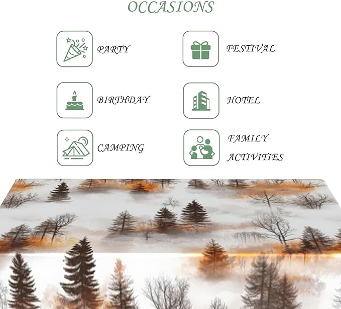 54x78 Inch Nature Rectangle Tablecloth Watercolor Autumn Forest Misty Pine Tree Sunrise Table Cloth Waterproof Reusable Table Cover for Dining Home Kitchen Thanksgiving Picnic BBQ