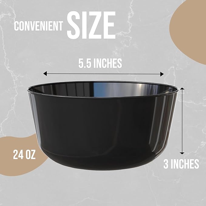 Trendables Plastic Bowls Disposable Bowls 24 Oz Bowl Set Of 20 Black Fancy Plastic Serving Dishes Perfect for Parties and Events Disposable Candy Bowl