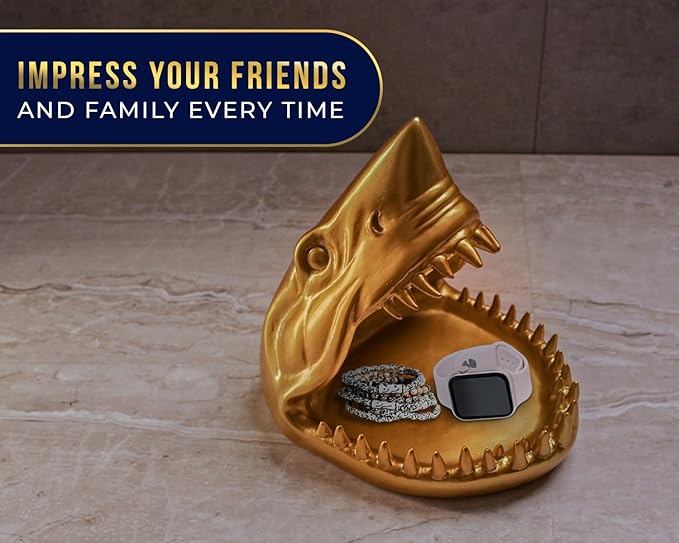 Comfify Shark Resin Figurine – Stylish Shark Sculpture with Open Bowl Design for Snacks, Keys, or Trinkets – Artistic Holder with Elegant Golden Finish – Playful Addition to Modern Decor