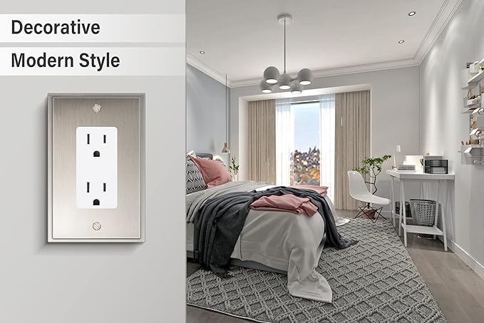 Henne Bery Soft Modern Decorative Wall Plate Switch Plate Outlet Cover (Single Decorator 3PK, Satin Nickel)