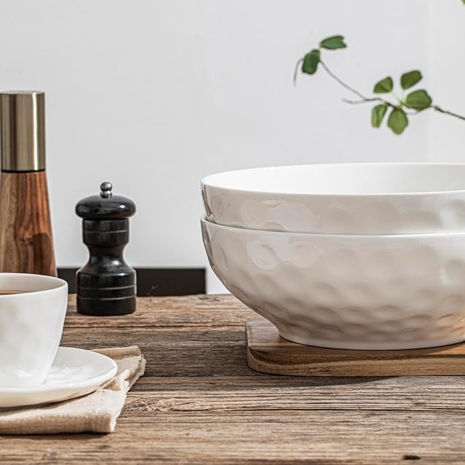 HOMBENE Large Pasta Bowls Set of 2, 10 Inch Pasta Serving Bowl Dinner Bowls, Kitchen Bowl Set, Microwave and Dishwasher Safe, Scratch Resistant, Set of 2