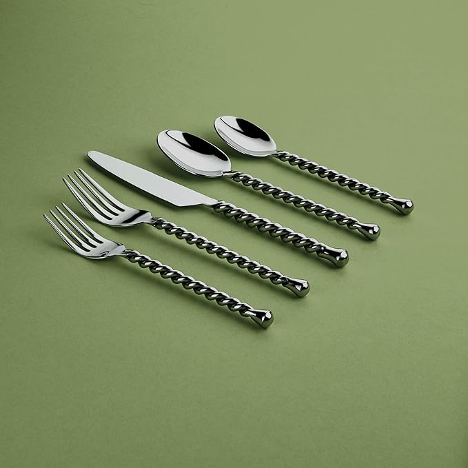 Gourmet Settings - 20-Piece Silverware Set - Silver Tear Collection - Polished Stainless Steel Flatware Sets - Service for 4 - Kitchen Cutlery Utensil Knife/Fork/Spoons - Dishwasher Safe