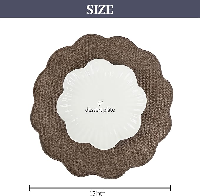 AHHFSMEI Round Faux Linen Placemats Set of 6 Waterproof Table Mats Heat Resistant Non-Slip and Stain Proof for Kitchen Dining Elegant Decor (Brown,6)