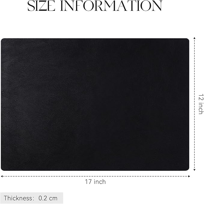 MOSAYT Vinyl Placemats Set of 4-12 X 17 Inch - Faux Leather 100% Waterproof Oil-Proof Wipeable PU Place Mats, Heat Resistant Reversible Table Mats for Kitchen, Dining, Outdoor (Black)