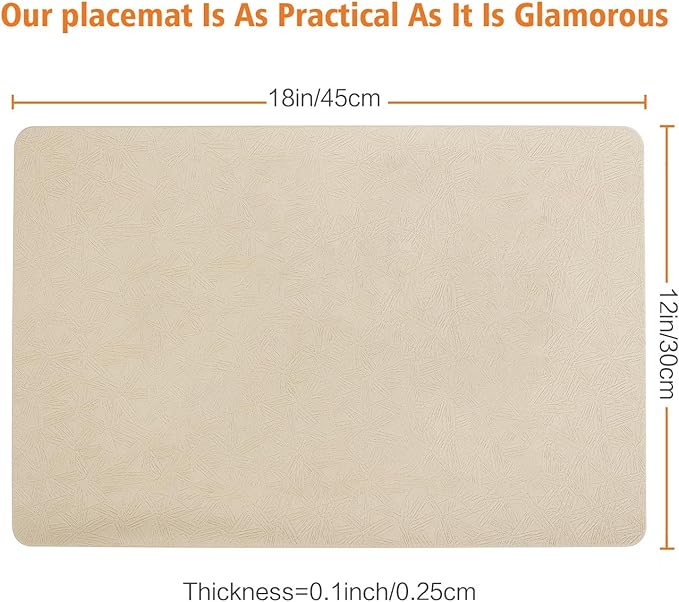 Vinyl Placemats Set of 8 Heat Resistant Easy Clean Non-Slip Place Mats for Dining Table Faux Leather Waterproof Stain Resistant Wipeable Washable PVC Table Mats(8, Beige)