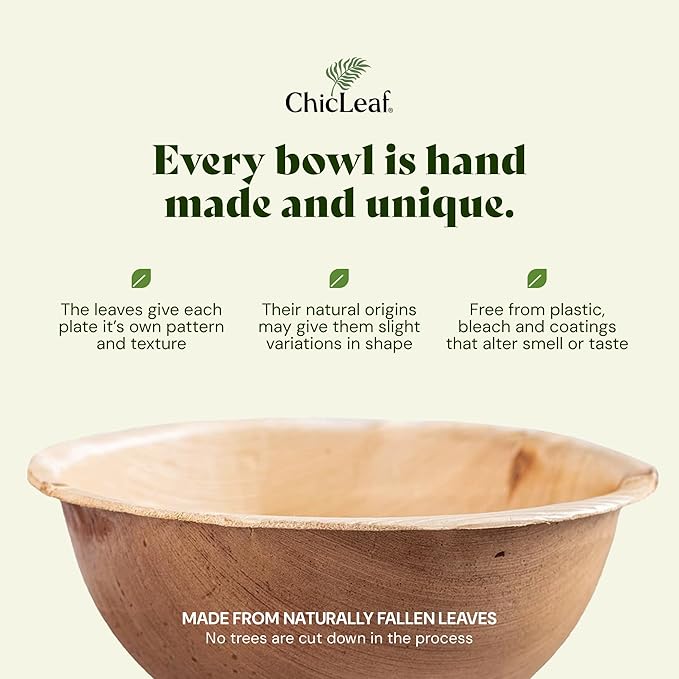 Chic Leaf Palm Leaf Bowls - Mini Disposable Heart Shaped Bamboo Style Plates - Paper Plates Alternative for Weddings & Parties - Compostable, Bridal Shower & Romantic Dinner for 2 (6.5'' - 25 Pack)