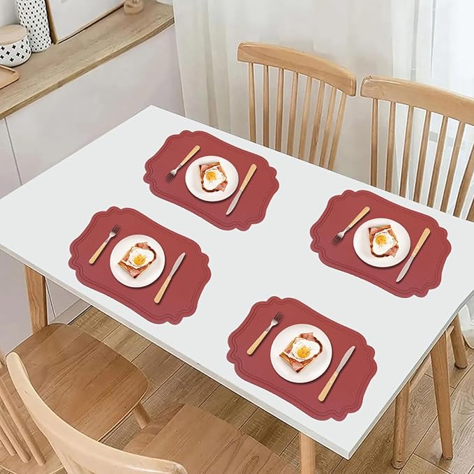 Red Faux Leather Placemats Set of 6,Waterproof PU Placemat for Dining Table,Wipeable Eco-Friendly Kitchen Table Mats Heat Resistant Anti Slip Washable,Modern Table Protectors