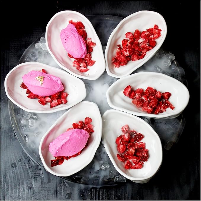 RoRo Handmade Ceramic Stoneware Oyster-Inspired Glossy White Canape Plates, 5.5 Inch | Perfect for Sushi, Tapas, Bruschetta & Appetizers Set of 2
