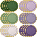 96 Pcs Sage Green Purple Paper Plates 9 Inch Lavender Scalloped Paper Disposable Dinner Dessert Plates for Birthday Wedding Bridal Party Supplies, 6 Colors