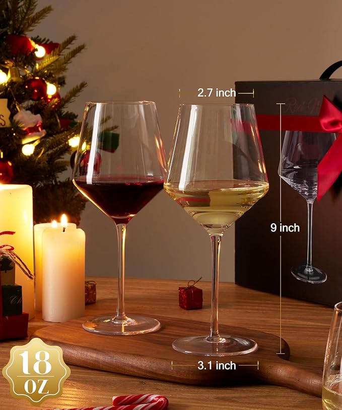 OJA Red Wine Glasses Set of 4-18oz, Crystal White Hand Blown Wine Glass with Long Stem, Ultra-thin, Dishwasher Safe, Gift for Daily Use, Party