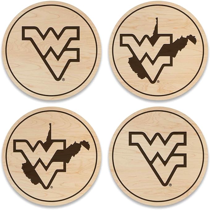 LazerEdge West Virginia Mountaineers Wooden Coaster Set - Maple Wood - Officially Licensed Product - 4-Pack