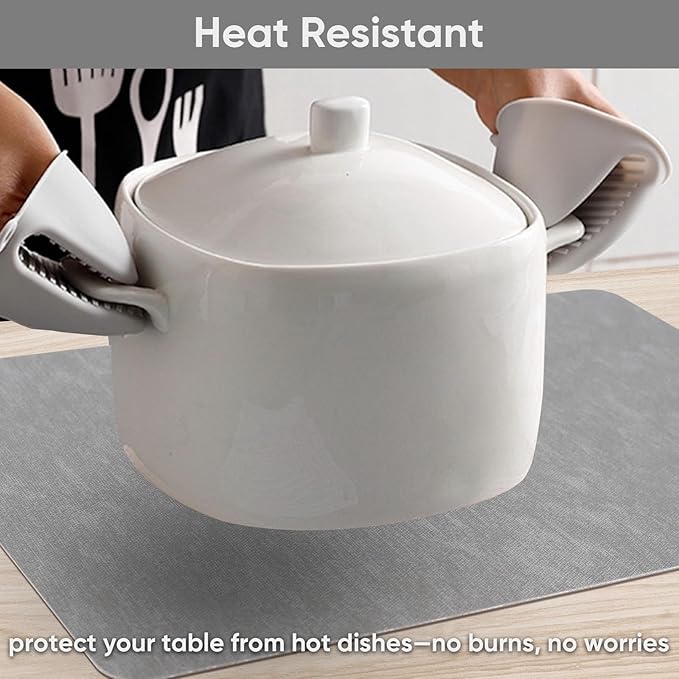 Gray Reversible Faux Leather Placemats – Set of 6 Waterproof, Heat-Resistant & Easy-to-Clean Table Mats for Modern Dining
