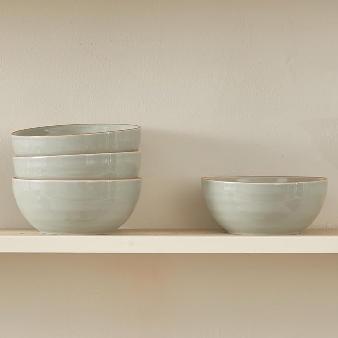 Bico Light Sage Green 24oz Stoneware Cereal Bowls Set, Set of 4, Microwave and Dishwasher Safe, for Cereal, Soup, Noodles