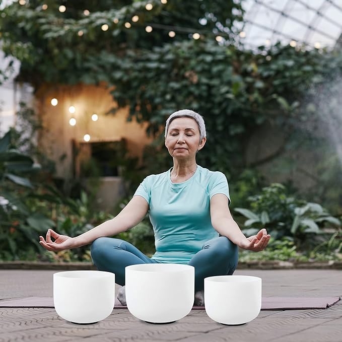 7inch 8inch 9inch Crystal singing bowls set sound bowl for healing Mindfulness, Meditation, Yoga, Spiritual and Body Healing Chakra Bowl (7G+8F+9D, 7inch+8inch+9inch with Travel bag)