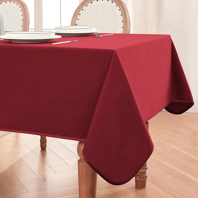 BALCONY & FALCON Rectangle Tablecloth Waterproof Table Cover Peach-Skin Fabric and Satin Double-Sided Usable Table Cloth for Wedding, Party, Restaurant, Hotel and Dining (Red 57x118)