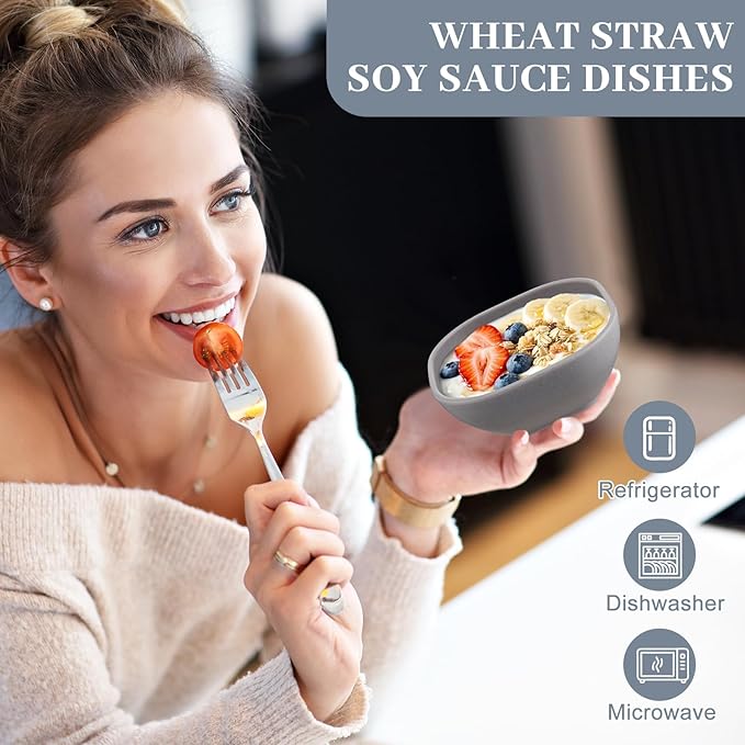 Gejoy 50 Pcs Wheat Straw Dipping Saucers Bowls 4.5 oz Unbreakable Small Soy Sauce Dishes Mini Prep Cups Dessert Snack Bowls Microwave Dishwasher Safe for Side Dish, Snacks, BBQ, Ketchup(Light Grey)