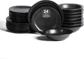 Stone Lain Oasis Stoneware 24 Piece Dinnerware Set, Home Kitchen Dish Set with Dinner Plates, Salad Plates & Bowls - Service for 8, Black