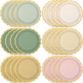 48 Pcs Sage and Pink Paper Plates 9 Inch Gradient Scalloped Paper Disposable Dinner Dessert Plates for Birthday Wedding Bridal Party Supplies, 6 Colors