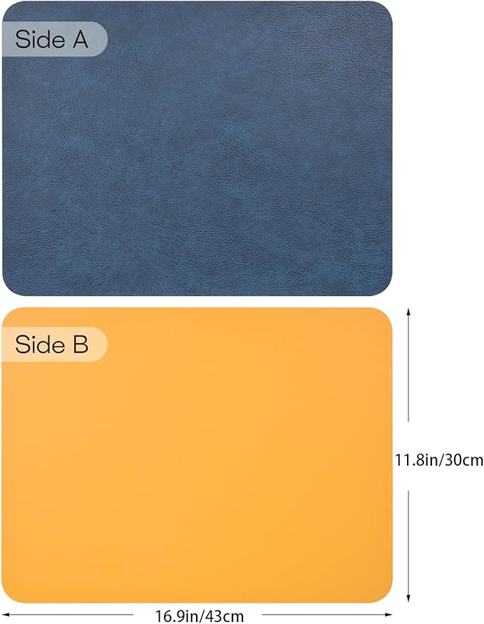 AAPLKER Faux Leather Placemats Set of 6, Vinyl Placemats Wipeable Waterproof Oil-Proof Table Mats, Heat Resistant Place Mats for Kitchen Indoor Outdoor, 16.9 x 11.8 inches (Blue/Yellow)
