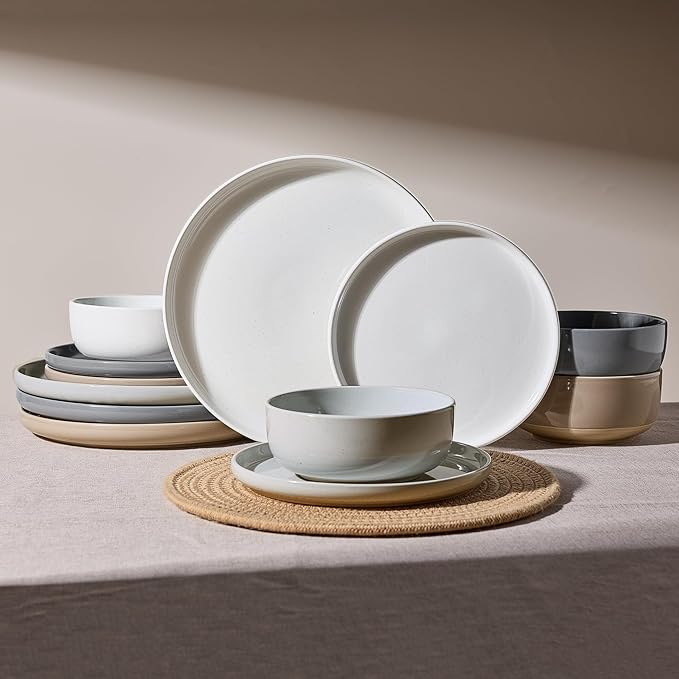 Famiware Milkyway Plates and Bowls Set, 12 Pieces Dinnerware Sets, Dishes Set for 4, Multi-color
