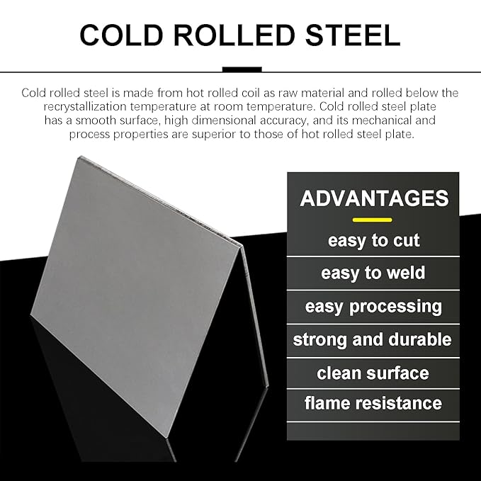 TEN-HIGH 2 Pack 22 Gauge Mild Steel Sheet Metal Plate 8 x 8 Inch Cold Rolled Steel Plate for Professional Industrial Use and DIY Projects - Smooth Surface, Easy to Form and Weld