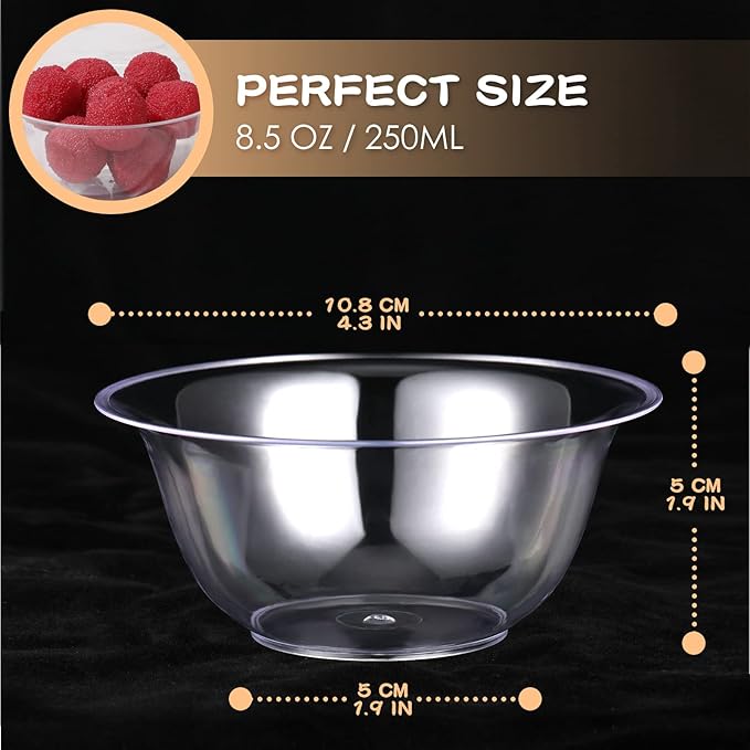 300 Packs 8.5 oz Clear Plastic Bowls Disposable Plastic Bowls for Parties Weddings Serving Container for Candy, Soup, Dessert, Salsa, Ice Cream, Popcorn, Chip