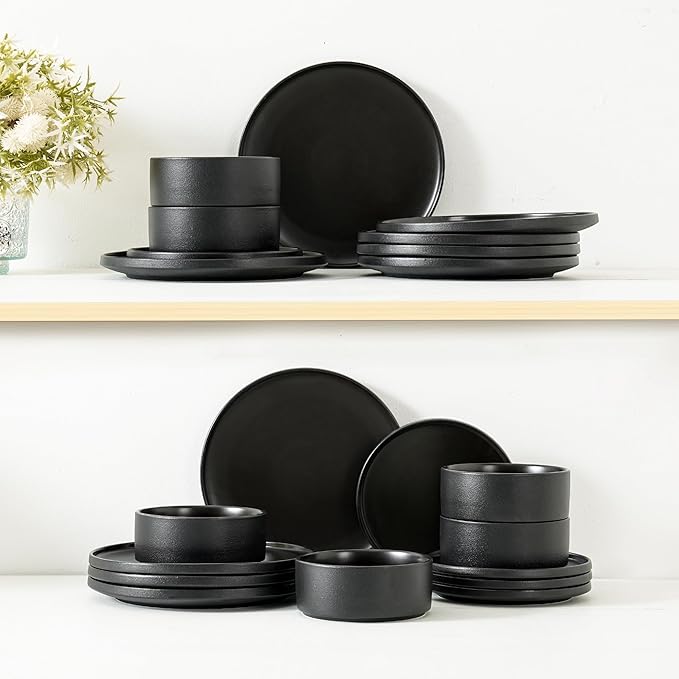 Stoneware Cereal Bowls Set of 4, 6 Inch Deep Bowl for Oatmeal, Soup, Ceramic Bowls Sets, Microwave Safe, Dishwasher Safe, Versatile for All Seasons, Matte Black