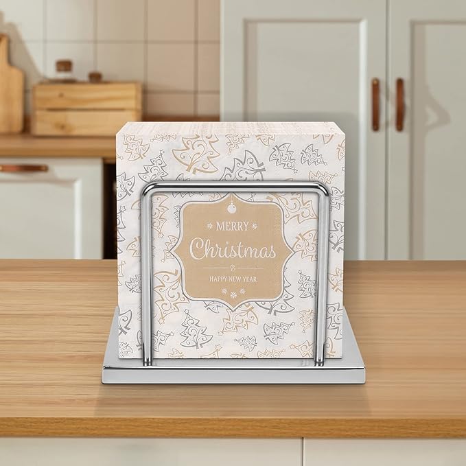 Livabber Napkin Holder, Metal Napkin Storage Modern Freestanding Tissue Paper Dispenser for Table Kitchen Countertop (Metal Base, Chrome)