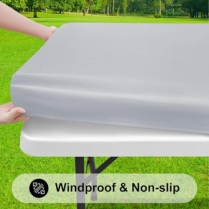 Smiry Rectangle Tablecloth, Elastic Fitted Flannel Backed Vinyl Tablecloths for 4ft Folding Tables, Waterproof Wipeable Table Covers for Indoor, Outdoor, Picnic and Camping (Light Grey, 30"x48")