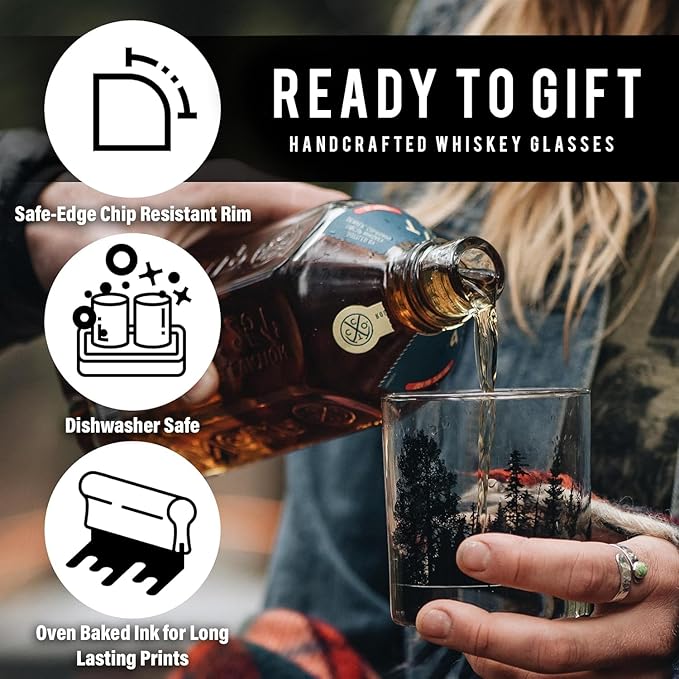 Black Lantern Nature Guitar Whiskey Glasses – Set of 2 Premium 11oz Rocks Tumblers with Hand-Printed Forest Guitar Artwork – Heavy-Base Old Fashioned Glasses for Bourbon, Scotch & Cocktails