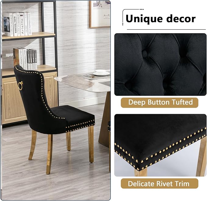 7 Piece Glass Dining Table Set,70" Dinner Room Glass Table Set for 6,Modern Kitchen Dinner Table Set with Stainless Steel Base and 6 Upholstered Velvet Dining Chairs for Living Dining Room