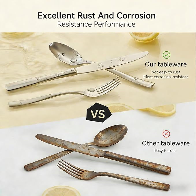 KINGSTONE 20-Piece Silverware Set for 4, Matte Stainless Steel Flatware Set with Forks, Knives, Spoons, Dishwasher Safe, Rust Resistant Cutlery for Home & Wedding