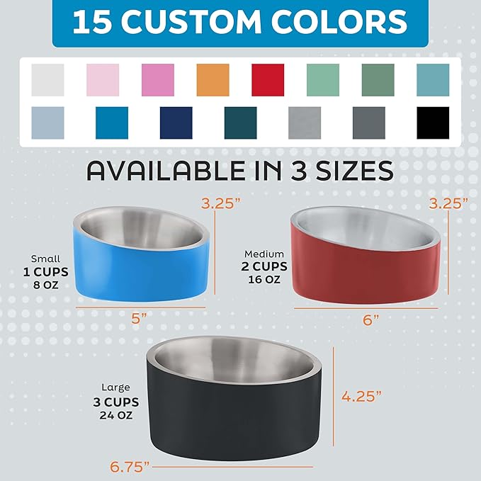 Master Pet Supply Stainless Steel Slanted Dog Cat Food Bowl - 24 oz Heavy Duty - Black Velvet, Double Wall Insulated, Non-Slip Elevated Bowl for French Bulldogs Pugs Cats, Anti Rust Dishwasher Safe