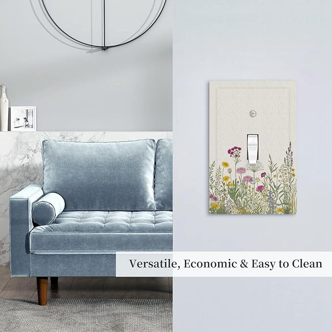 Decorative Light Switch Cover Wildflower Botanical Plant Herbs Flower 1 Gang Wall Plate Cover Single Toggle Outlet Covers Switchplate Electrical Faceplate for Bathroom Livingroom Decor（2 Pack）