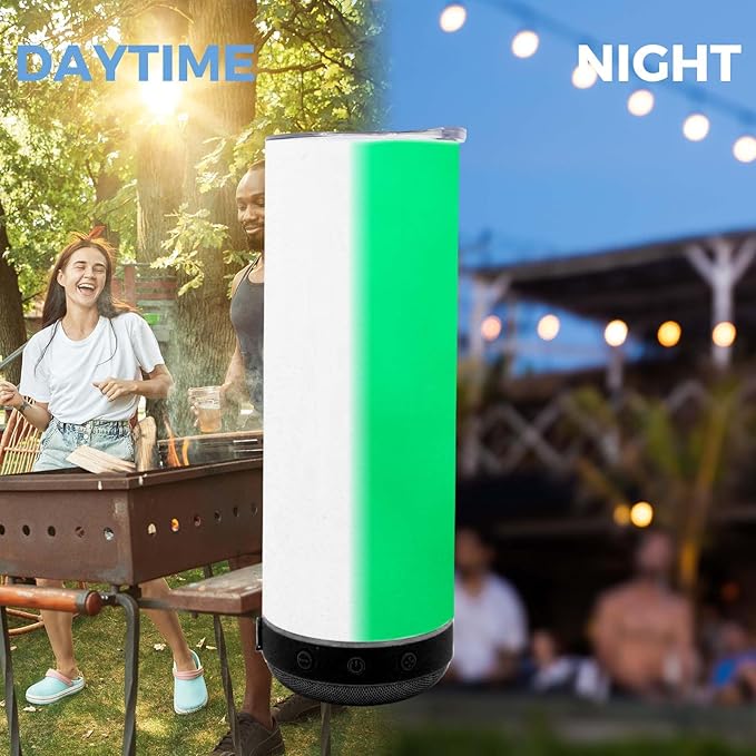 20oz 1pack sublimation Music Speaker Tumbler Blank Bulk Black with Glow Green,Straight music mug with straw, lid, straw brush,Reusable Travel Coffee Mug For Men and Women