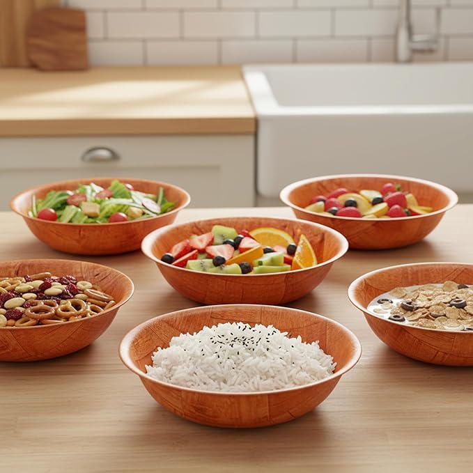6-inch Wooden Serving Bowl, Set Of 6 | Round | Stackable | EZ To Wash | Great For Salads, Fruits, Snacks, And More [6PK]